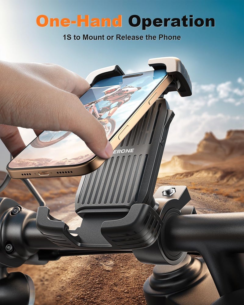 SUPERONE Bike Phone Holder, [Silicone Wrapped] [1s Lock] Motorcycle Cell Phone Holder Mount, Bicycle Scooter Handlebar Clamp for iPhone 17 16 15 Air Pro Max, S25 S24 Ultra, More 4.7-7.2" Phones - Image 2